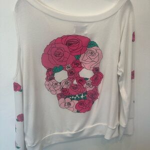 Lauren Moshi Trinity Rose skull top long sleeve white pink size XS.